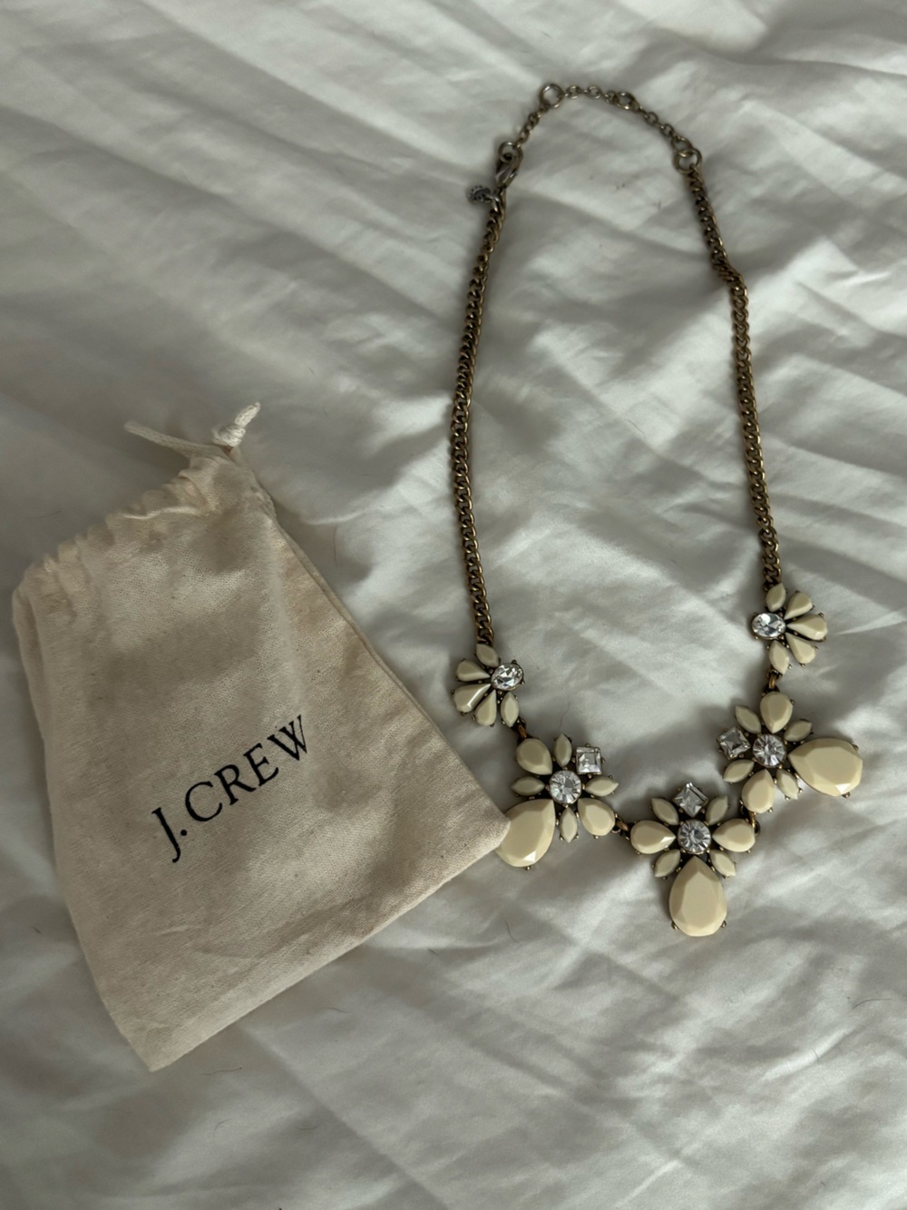 J. Crew Cream and Gold Floral Crystal Bib Necklace